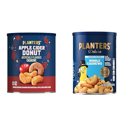 PLANTERS Apple Cider Donut Cashews 13oz + Deluxe Lightly Salted Cashews, Party Snacks, Plant-Based Protein, Quick Snack for Adults, 1lb 2.25oz