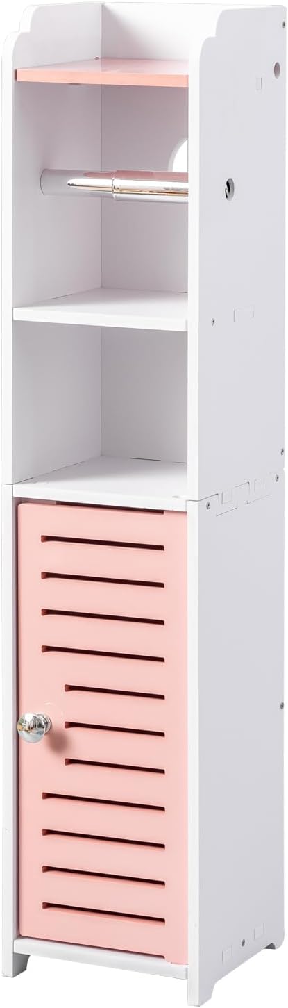 AOJEZOR Toilet Paper Holder Stand: Small Bathroom Storage Cabinet - Rose Dawn - White