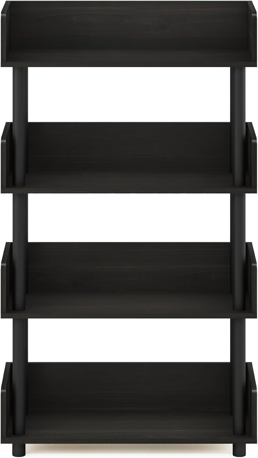 Furinno TURN-N-TUBE 4-Tier Display Shelf, Storage Shelves, Book Shelf, Open Shelves with Rounded Corner Top Edges, for Organization and Storage, Living Room, Home Office, Espresso