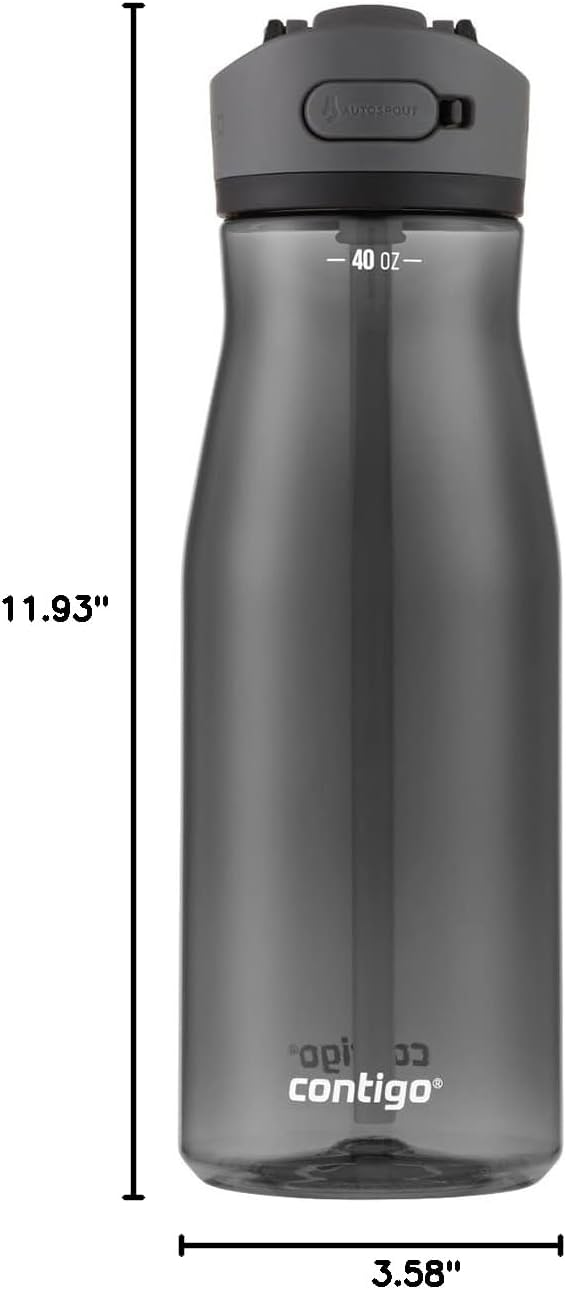 Contigo Ashland 2.0 Leak-Proof Water Bottle with Lid Lock and Angled Straw Dishwasher Safe Water Bottle with Interchangeable Lid 40oz Licorice