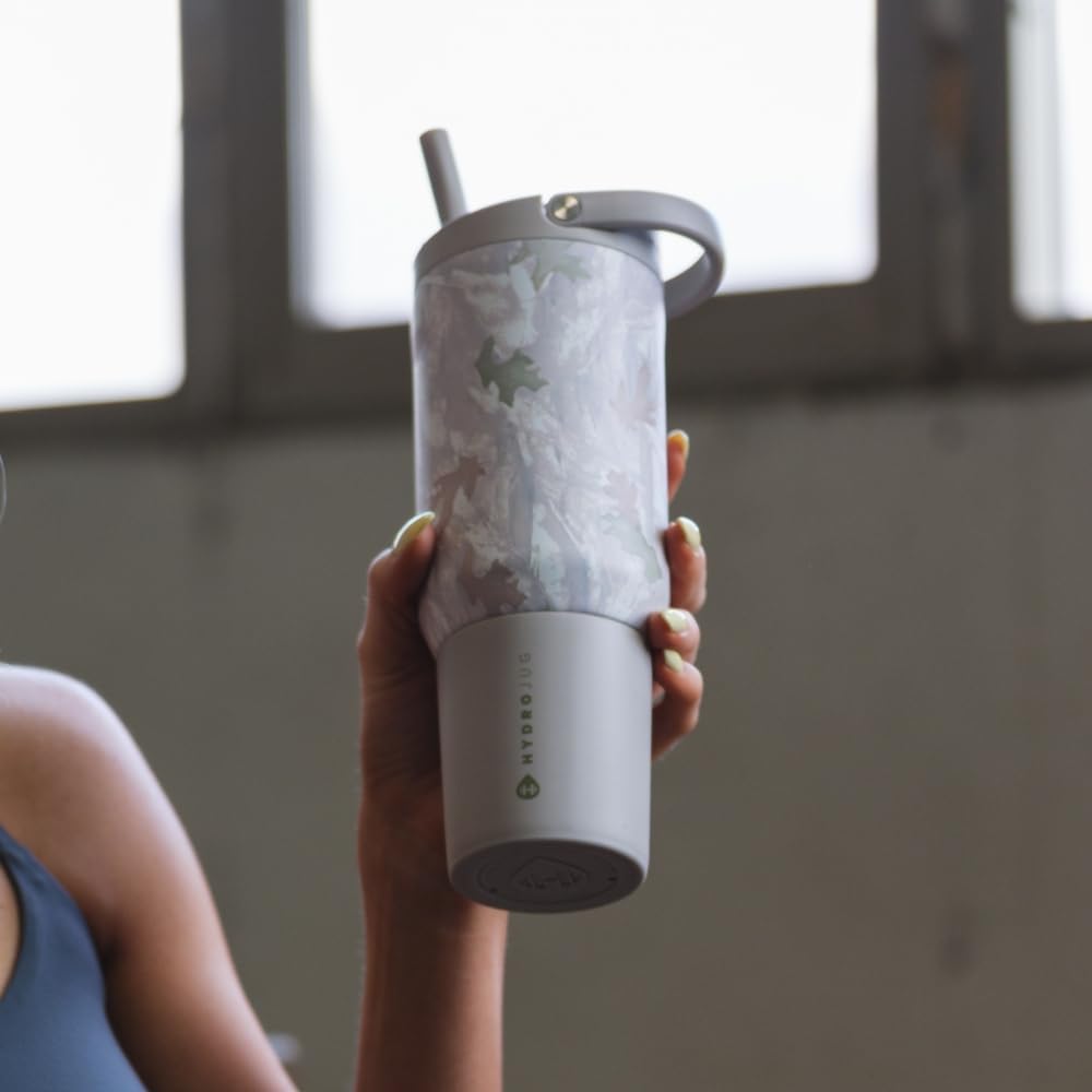 HydroJug Sport - Stainless Steel Tumbler with Straw, Vacuum Insulated, 20oz Leakproof Water Bottle, Ergonomic Design, Reusable, Dishwasher Safe, Rubber Base, Durable for Gym or Outdoors, Camo