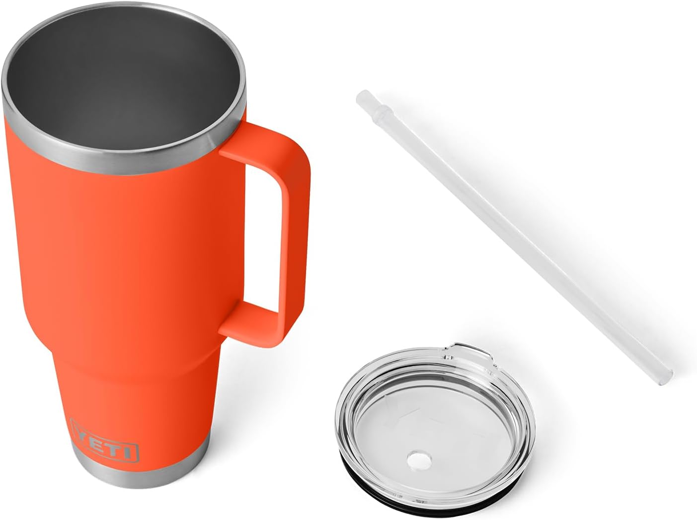 YETI Rambler 42 oz Tumbler with Handle and Straw Lid, Travel Mug Water Tumbler, Vacuum Insulated Cup with Handle, Stainless Steel, Papaya