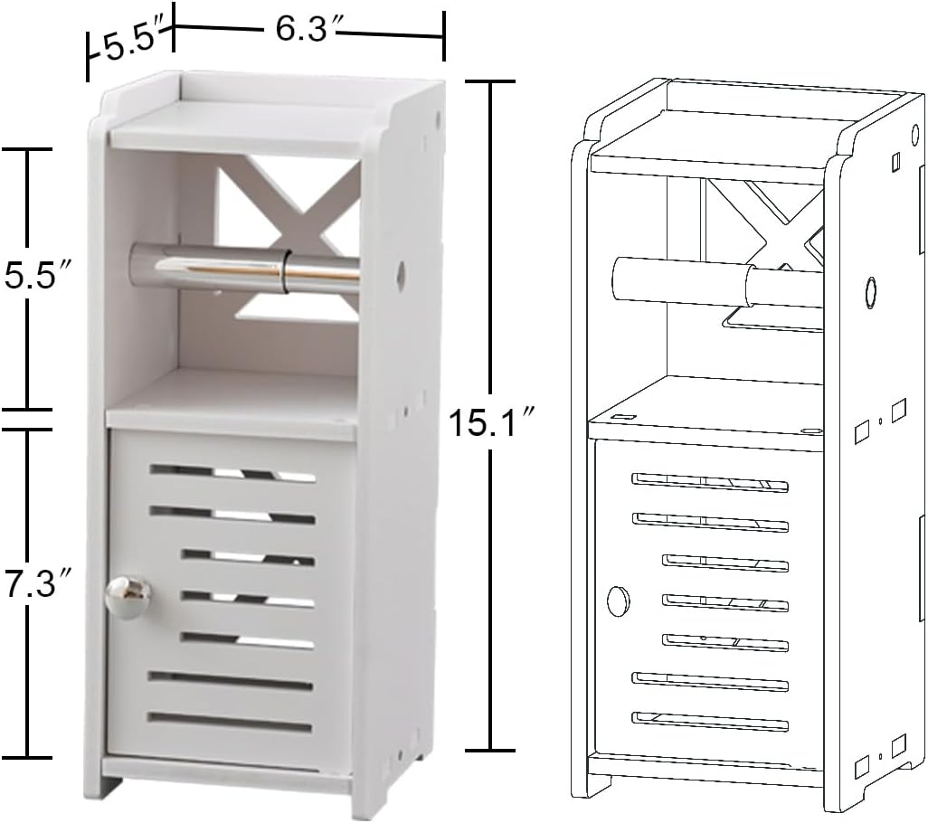 AOJEZOR Toilet Paper Holder Stand: Free Standing PVC Bathroom Cabinet - Small Bathroom Storage for Apartment Dwellers - White