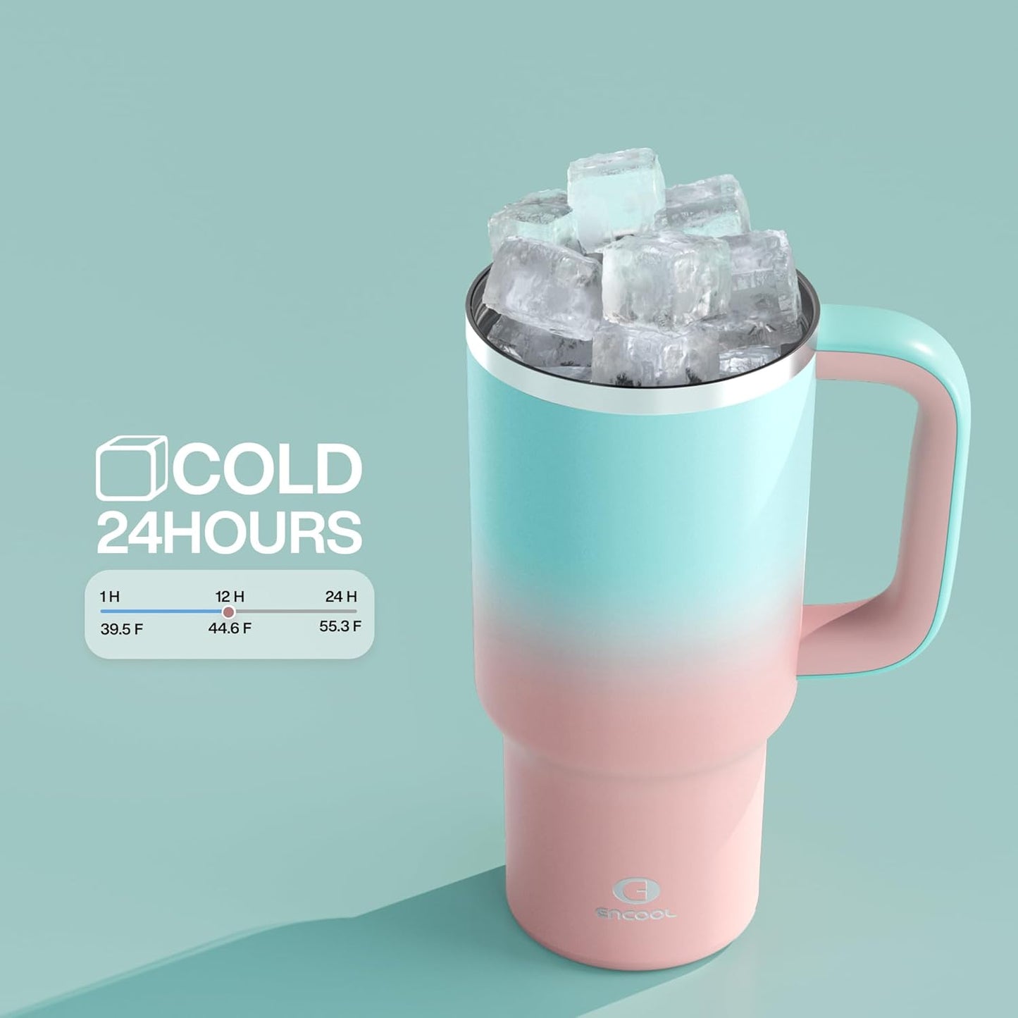 32 oz Tumbler with Handle and Straw: Stainless Steel Insulated Tumbler Keeps Cold for 24 Hours, Leakproof Travel Cup Fits in Cup Holder and BPA-Free, Cherry Blossom