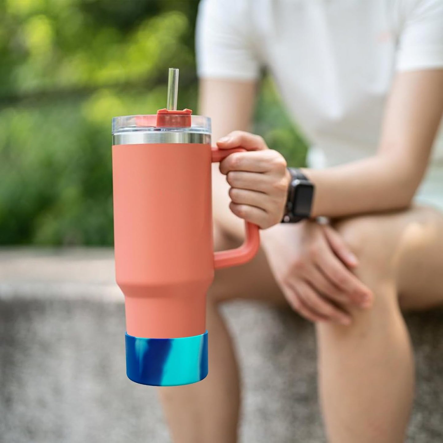 Upgrade 2PCS Protective Silicone Boot Bumper for Stanley Quencher Adventure 40oz 30oz IceFlow 20oz 30oz Tumbler, Water Bottle Bottom Sleeve Cover Accessories for Stanley Mug Cup(Cyan+Blue)