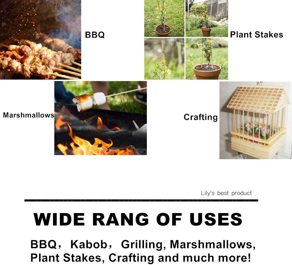 HOPELF 16" Natural Bamboo Skewers Sticks for BBQ,Kabob,Grilling,Barbecue,Kitchen,Roasting,Marshmallows,Plant Stakes,Crafting.Φ=4mm, More Size Choices 6"/8"/10"/12"/14"/30"(100 PCS)