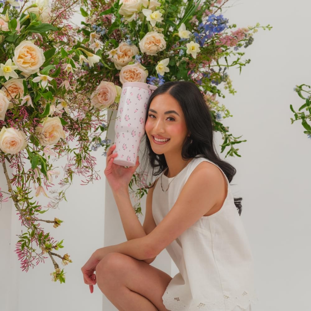 HydroJug Sport - Stainless Steel Tumbler with Straw, Vacuum Insulated, 40oz Leakproof Water Bottle, Ergonomic Design, Reusable, Dishwasher Safe, Rubber Base, Durable for Gym or Outdoors, Wildrose