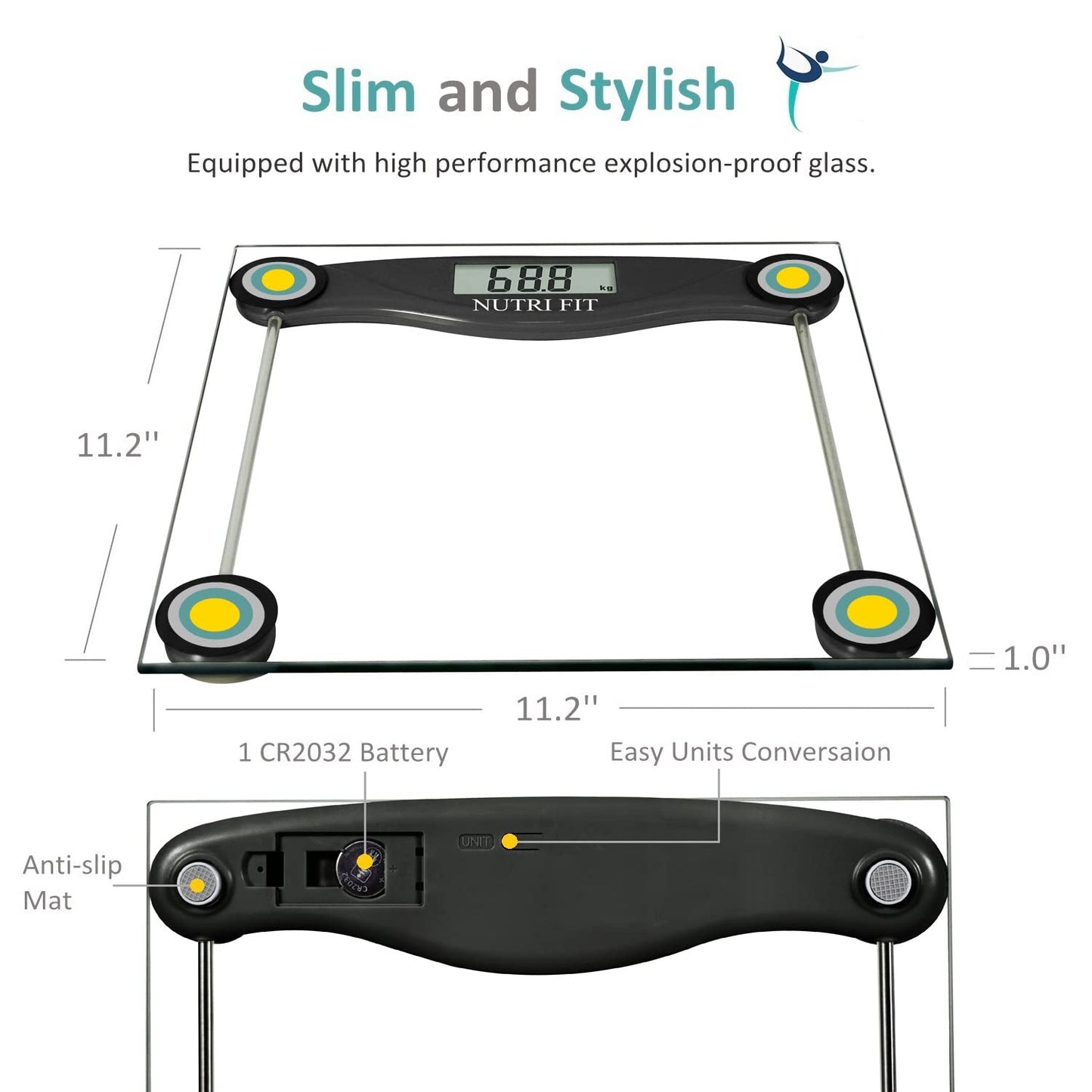Digital Bathroom Scale for Body Weight Accurate, Smart Weighing Scale Bath Electronic Scale Kg for Weight Loss, 330lbs Capacity, Large Display, Black