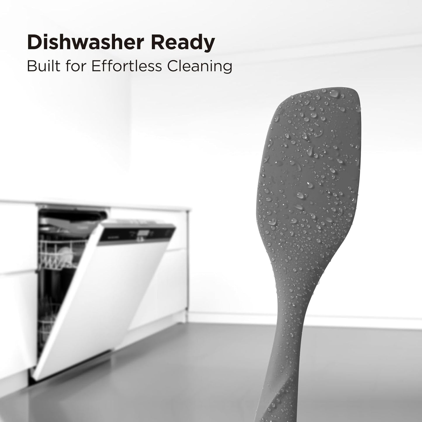 Kitchen Mama WaltzGrip Platinum Silicone Scraping Spatula: Heat Resistant, Seamless, Non Stick for Frying Pan Cookware, Safe, Flexible Bowl Scraper - Ideal for Mixing, Baking, Stirring (Metal Gray)