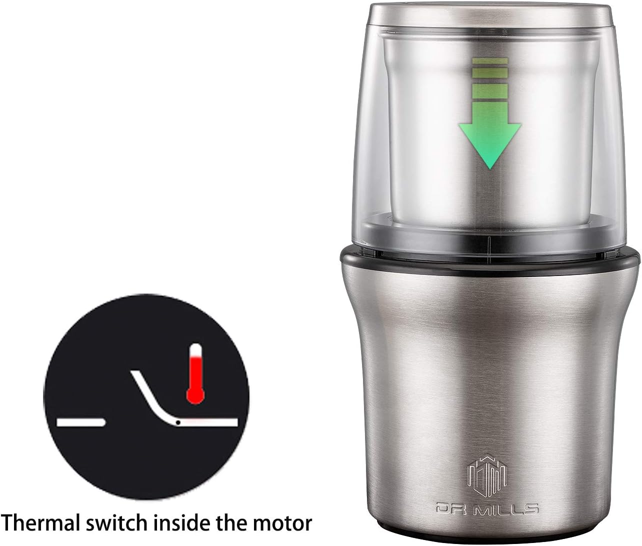 DR MILLS DM-7412N Coffee Grinder Electric, Spice Grinder Electric, Detachable Cup, Blade & Cup Made with SUS304 Stainless Steel,200w Small Food Grinder