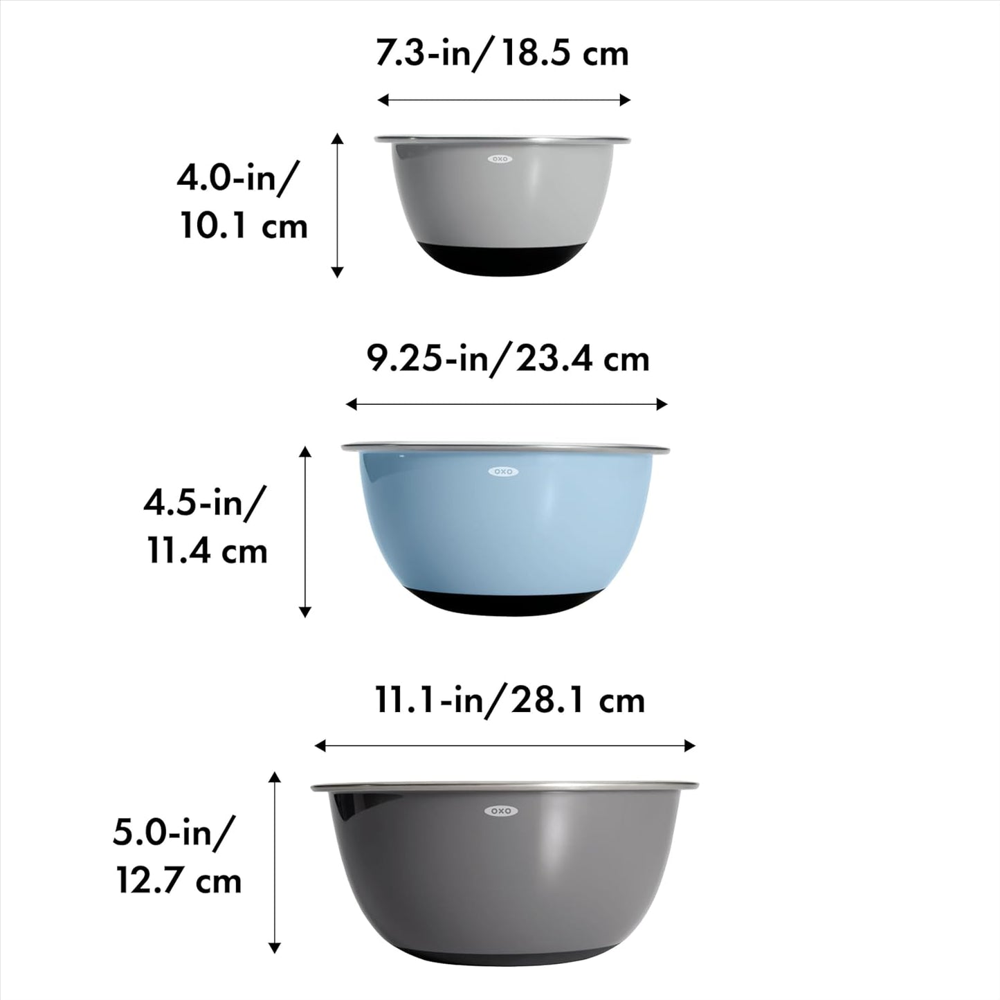 OXO Good Grips 3-Piece Stainless Steel Mixing Bowl Set - Blue/Gray