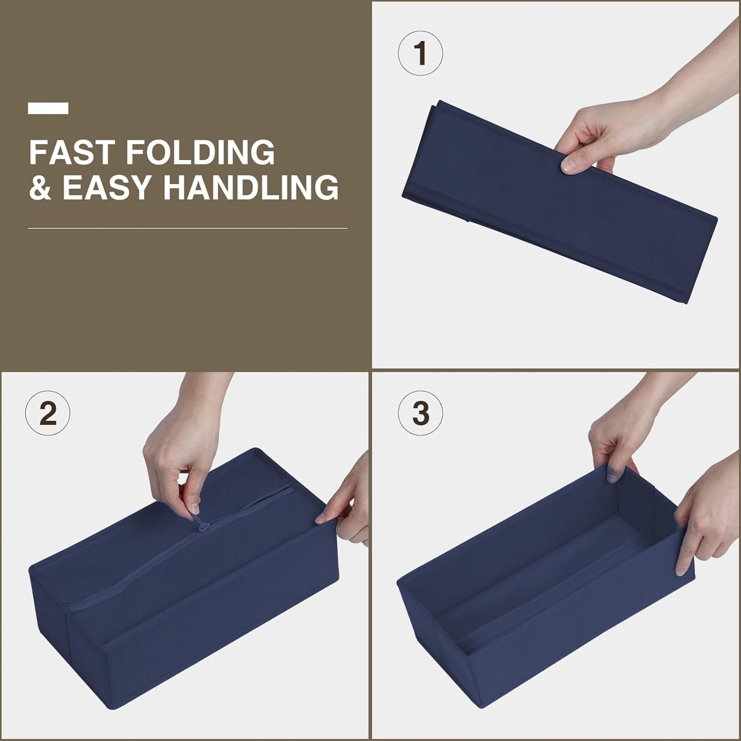 DIMJ Drawer Organizers Clothes, Set of 8 Dresser Organizer Bins, Fabric Closet Organizers and Storage, Shallow Drawer Dividers for Nursery, Clothing, Baby Clothes, Socks, Underwears, Tie (Navy Blue)