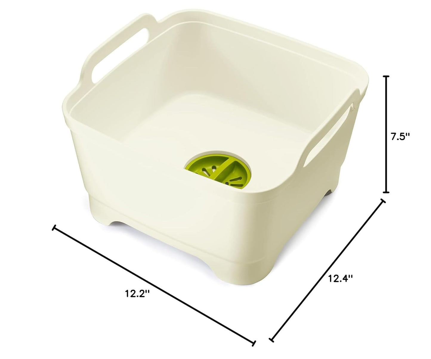 Joseph Joseph Wash & Drain Kitchen Dish Tub Wash Basin with Handles and Draining Plug, 9 liters, White