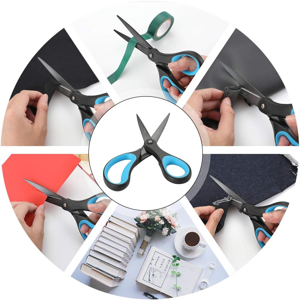 LIVINGO 2 Pack 8" Titanium Non-Stick Scissors, Professional Stainless Steel Comfort Grip, All-Purpose, Straight Office Craft Scissors for DIY(Blue/Black)