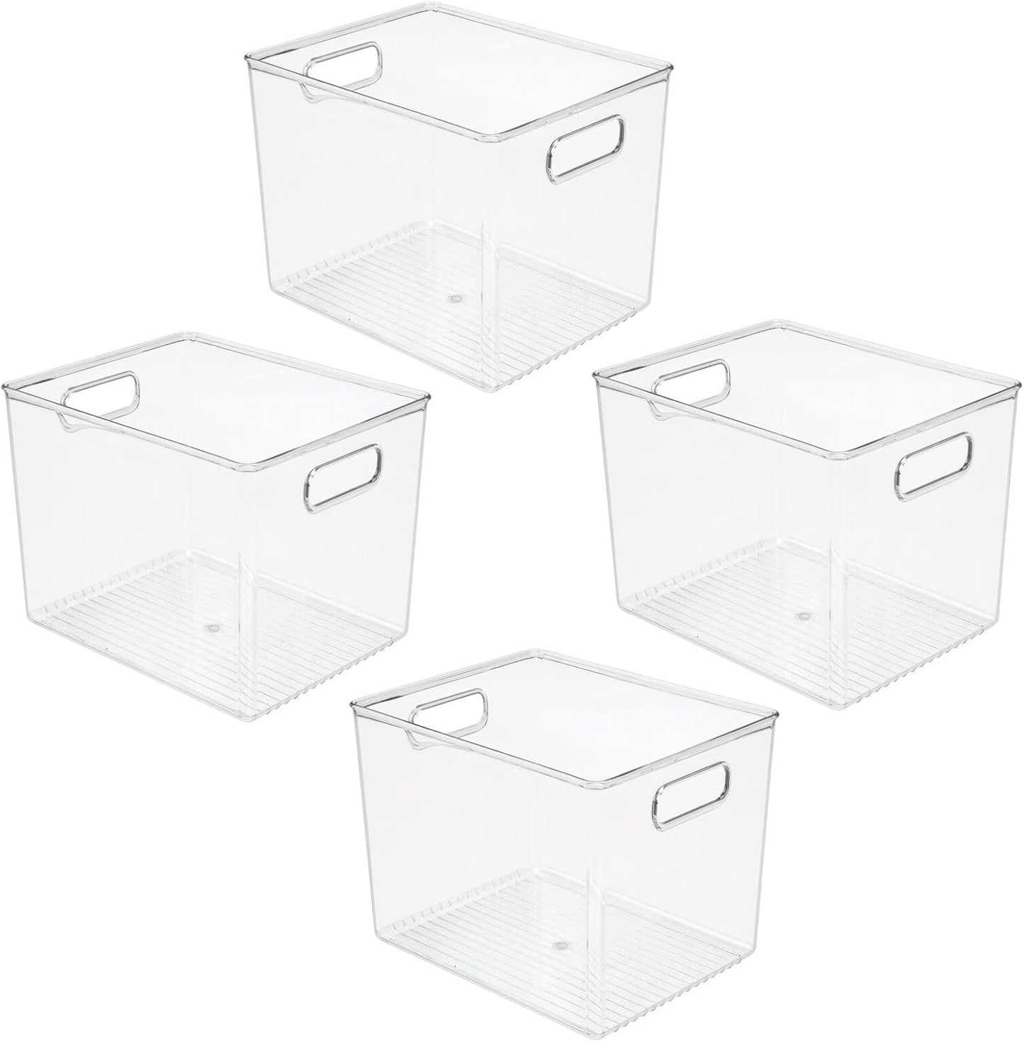 mDesign Plastic Storage Closet Organizer Bin, Container Bin for Entryway, Hallway, Linen, and Coat Closet - Organization for Clothing, Blankets, Toys, and Accessories, Ligne Collection, 4 Pack, Clear