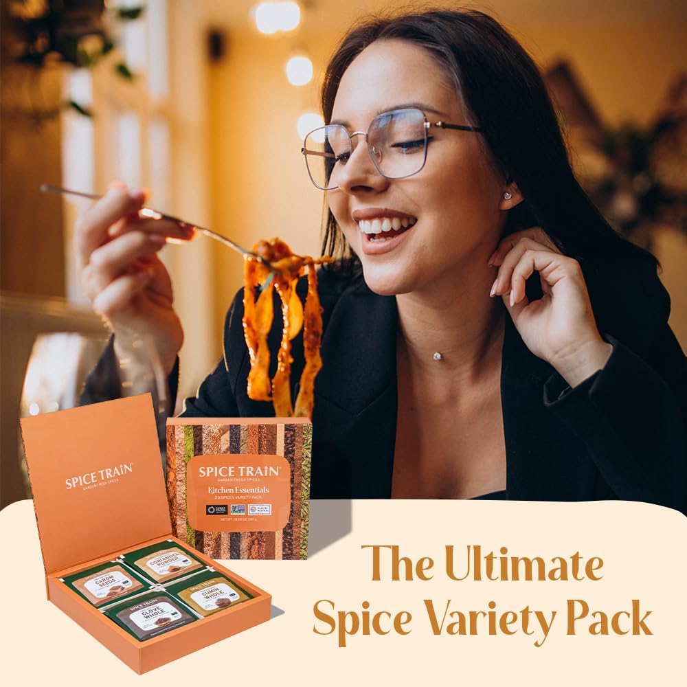 SPICE TRAIN, Assorted Spice Set – 20 Exotic Spices | Gluten-Free, Non-GMO | Essential Cooking Gift Set from India