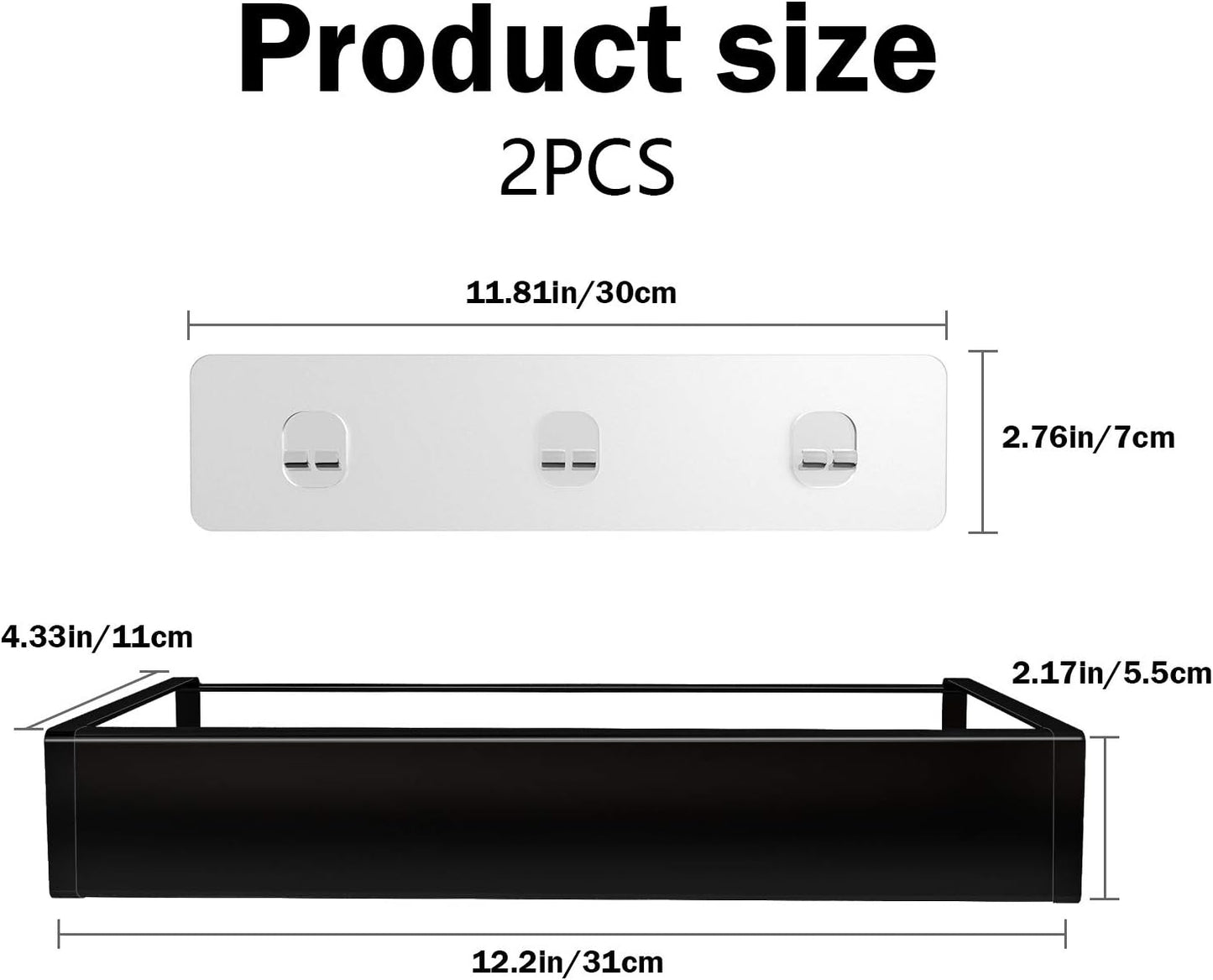 Shower Caddy, Adhesive Shower Organizer with Hooks, Shower Shelves for Inside Shower, No Drilling Shower Rack Holder, Shower Storage for Bathroom, Kitchen Spice Rack-2 Pack Black