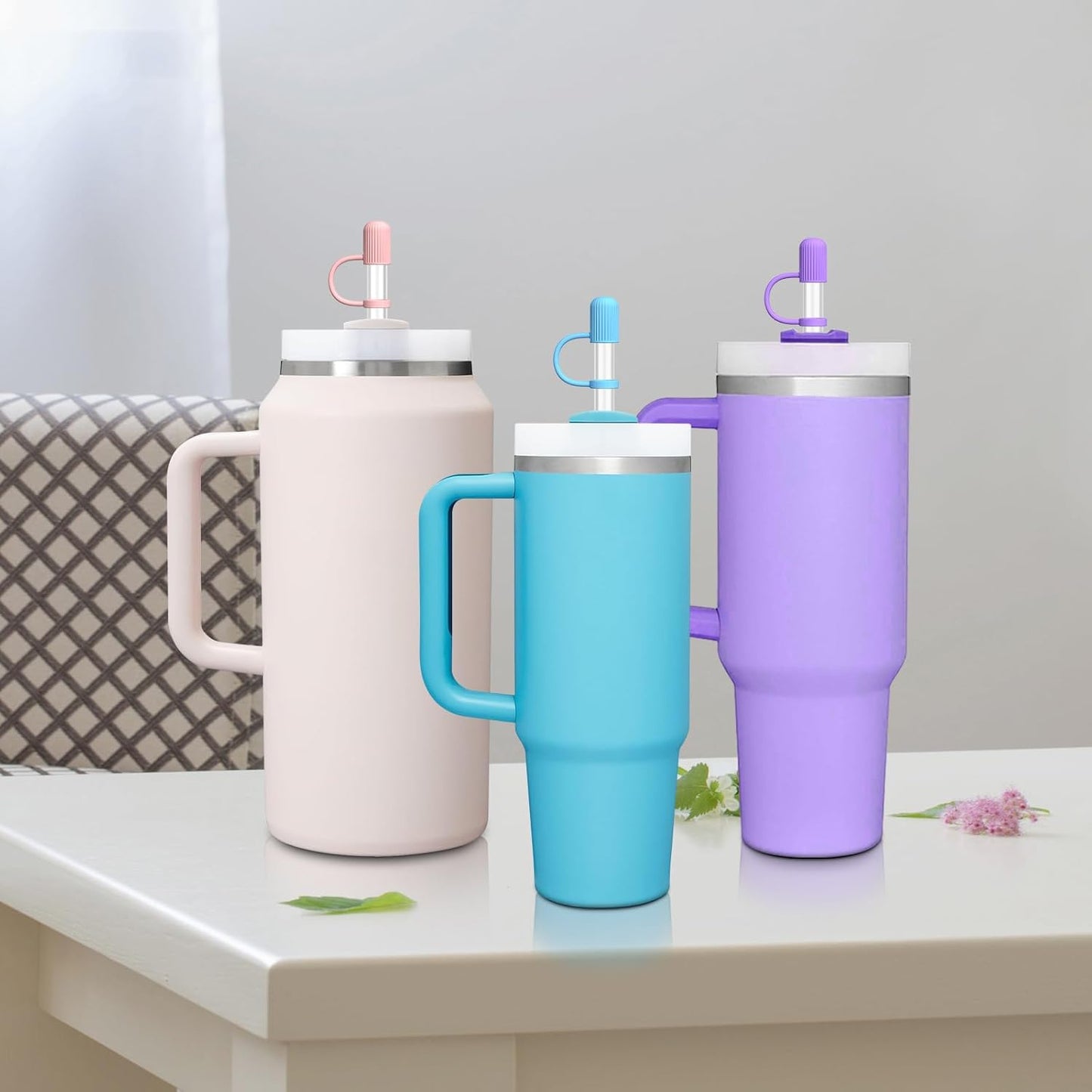 6 Clear Replacement Straws with Cover Caps for Stanley Cup 40 oz 64 oz Tumbler, Reusable Drinking Straws with Topper, Stopper, Cleaning Brush for Stanley Cup Accessorie