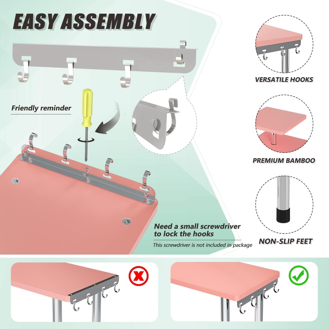 ZHWS Bathroom Counter Organizer Corner Shelf – Bathroom Organization Bamboo 3 Tier Spice Rack Makeup Organizer Bookshelf Space Saving Rack Kitchen Office Living Room (Pink)