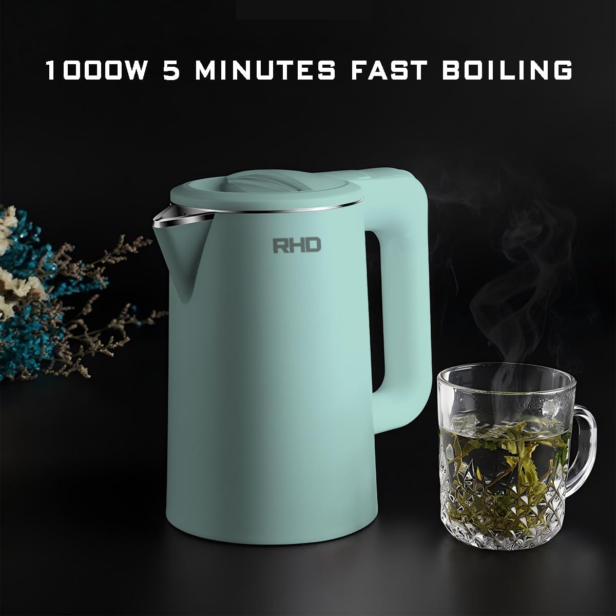 0.8L Small Electric Kettles for Boiling Water, Stainless Steel Mini Travel Kettle, 1000W Fast Boil Teapot, Boil-Dry Protection & Auto Shut-Off, Perfect For Traveling Cooking, Coffee, Tea, Eggs(Green)