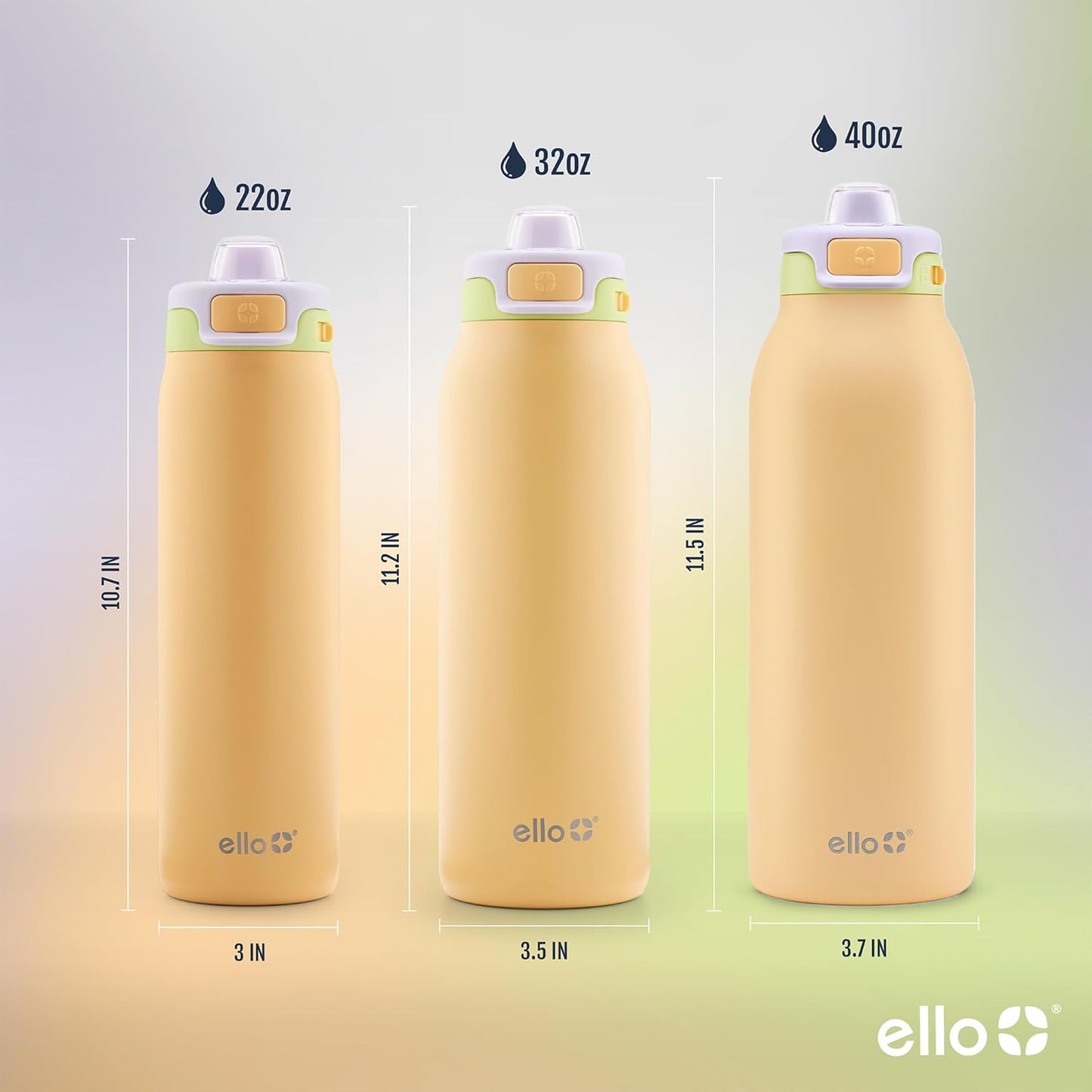 Ello Pop & Fill Stainless Steel Water Bottle with Quick Fill Technology, Double Walled Vacuum Insulated Metal, Leak Proof Locking Lid, Sip & Chug, BPA Free, Holiday Gift for Him Her, 22oz, 32oz, 40oz