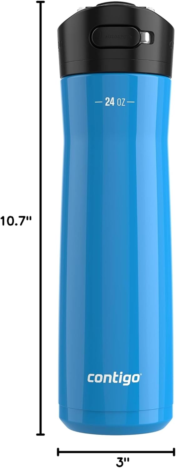 Contigo Ashland 2.0 Leak-Proof Water Bottle with Lid Lock and Angled Straw, Dishwasher Safe, Interchangeable Lid, 24oz, Blue Poppy