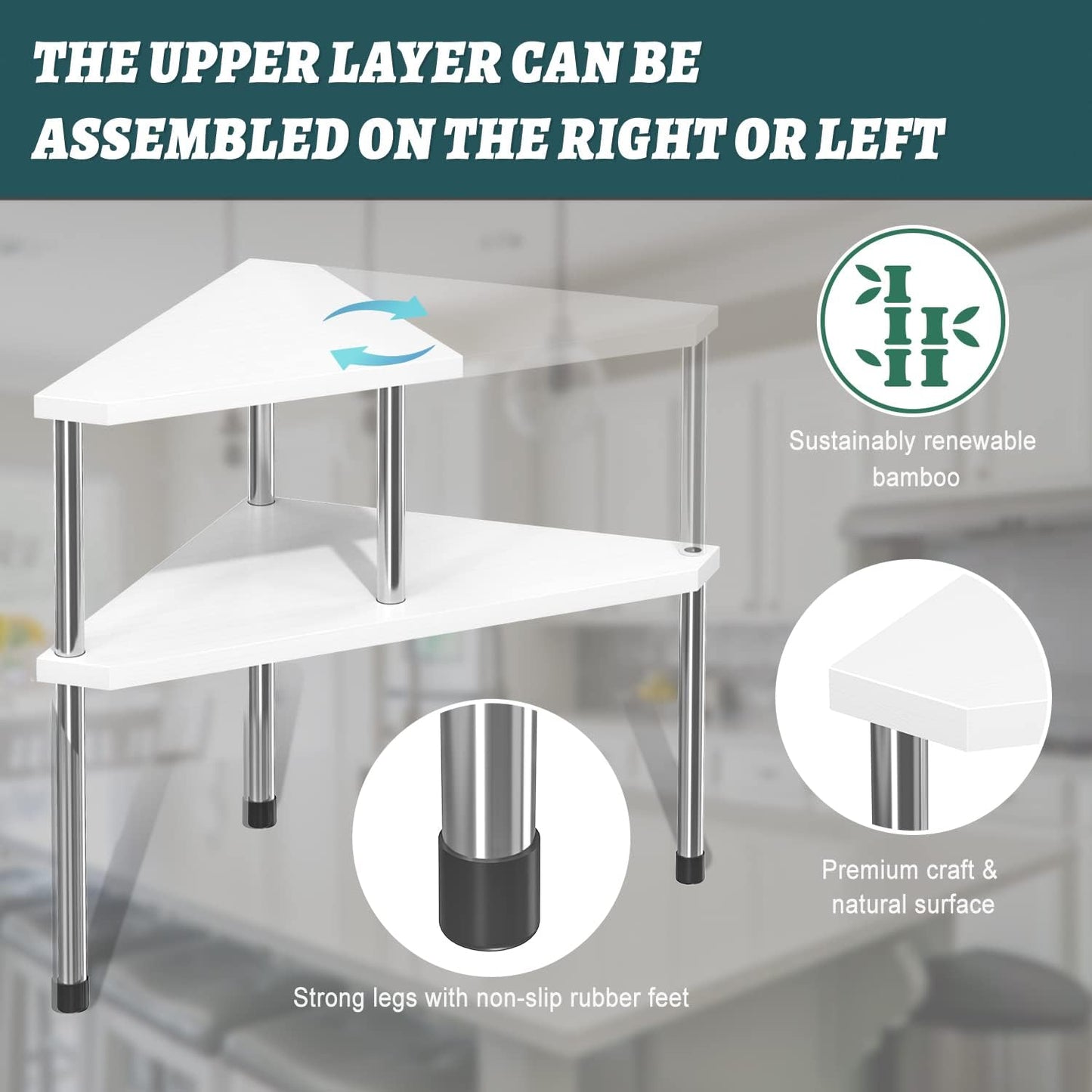 Weenson Bathroom Counter Organizer Over Sink for Toiletries Makeup, Kitchen Countertop Organizer Spice Rack for Salt, 2-Tier Corner Counter Shelf for Coffee Area Storage Dresser Table Bamboo