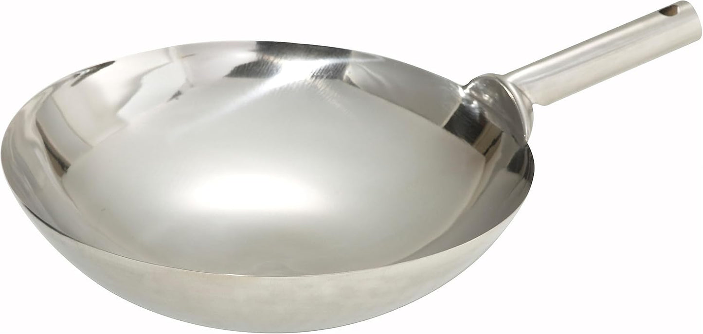 Winco Stainless Steel Welded Joint Wok, 14-Inch