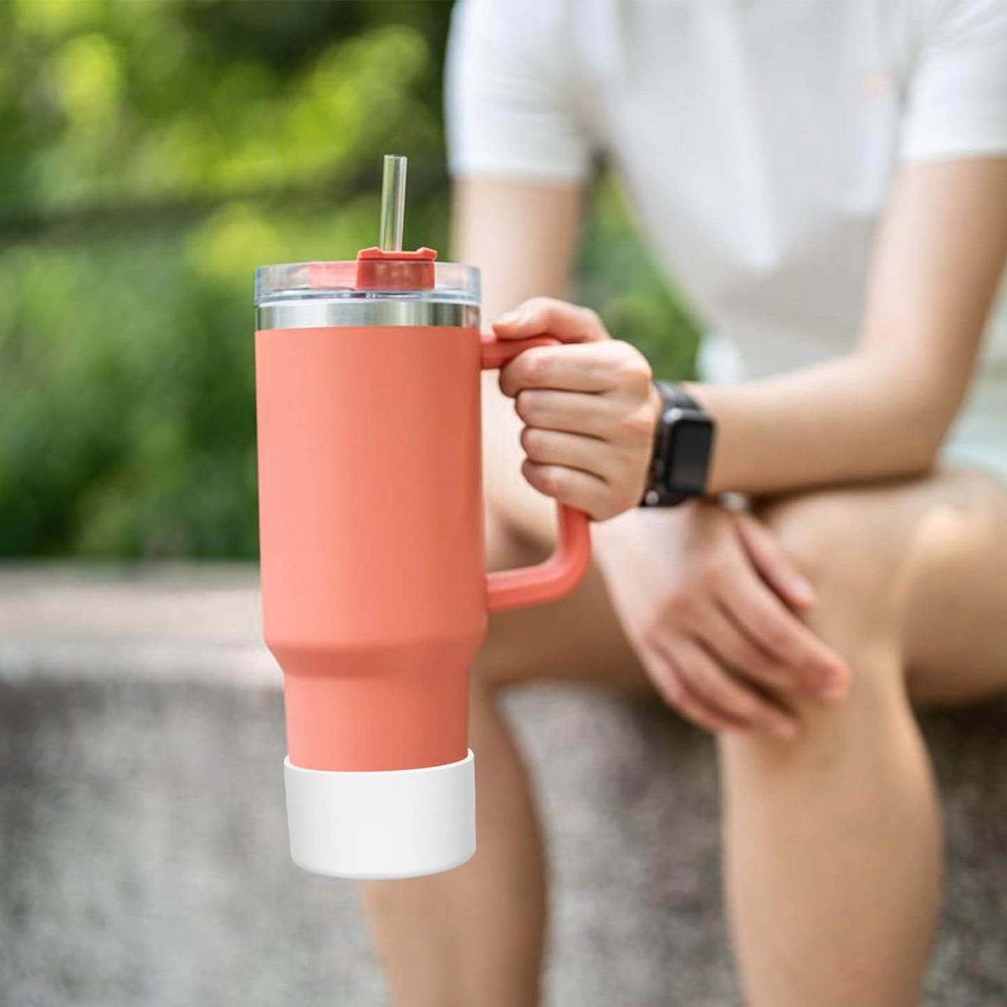 Upgrade 2PCS Protective Silicone Boot Bumper for Stanley Quencher Adventure 40oz 30oz IceFlow 20oz 30oz Tumbler, Water Bottle Bottom Sleeve Cover Accessories for Stanley Mug Cup(Light Purple)