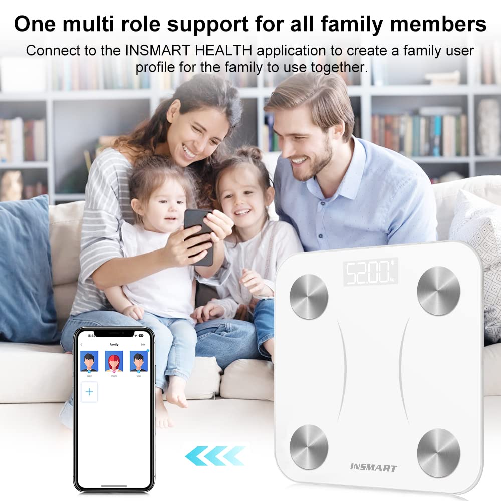 INSMART Smart Scale for Body Weight, Digital Bathroom Scale with BMI, Muscle Mass, Bluetooth Body Fat Scale,17 Body Composition Analyzer with Smart APP Sync Weight Scale, 400 lbs (White)