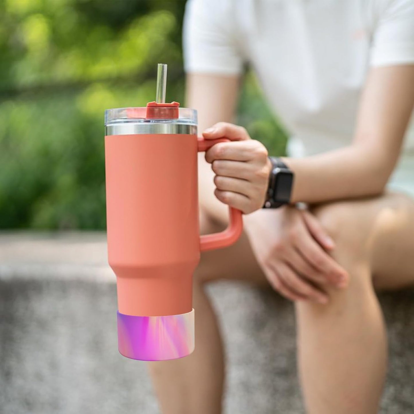 Upgrade 2PCS Protective Silicone Boot Bumper for Stanley Quencher Adventure 40oz 30oz 20oz Tumbler, Water Bottle Bottom Sleeve Cover Accessories for Stanley Mug Cup(Camouflage Pink)