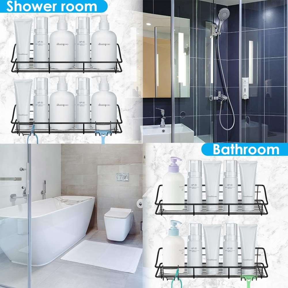 Adhesive Bathroom Shelf Organizer Shower Caddy Kitchen Spice Rack Wall Mounted No Drilling SUS304 Stainless Steel Rustproof