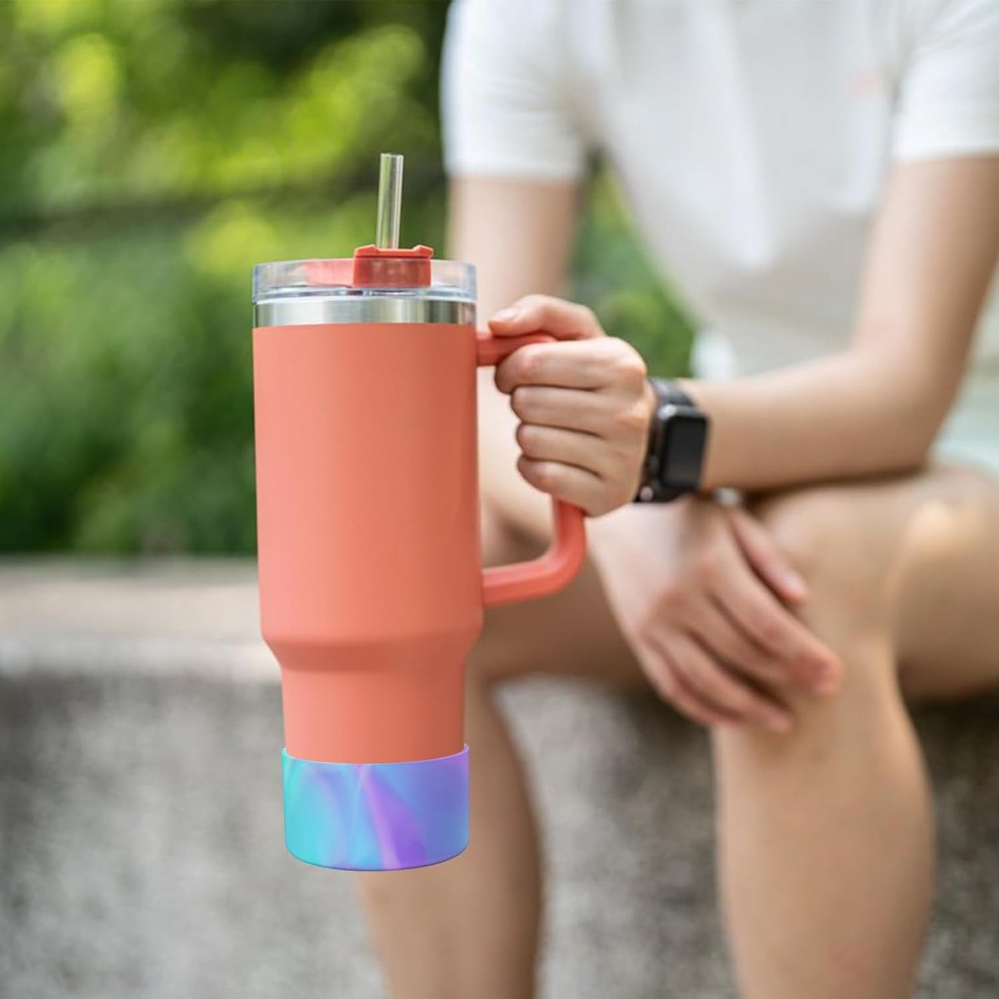 Upgrade 2PCS Protective Silicone Boot Bumper for Stanley Quencher Adventure 40oz 30oz 20oz Tumbler, Water Bottle Bottom Sleeve Cover Accessories for Stanley Mug Cup (Camouflage Blue)