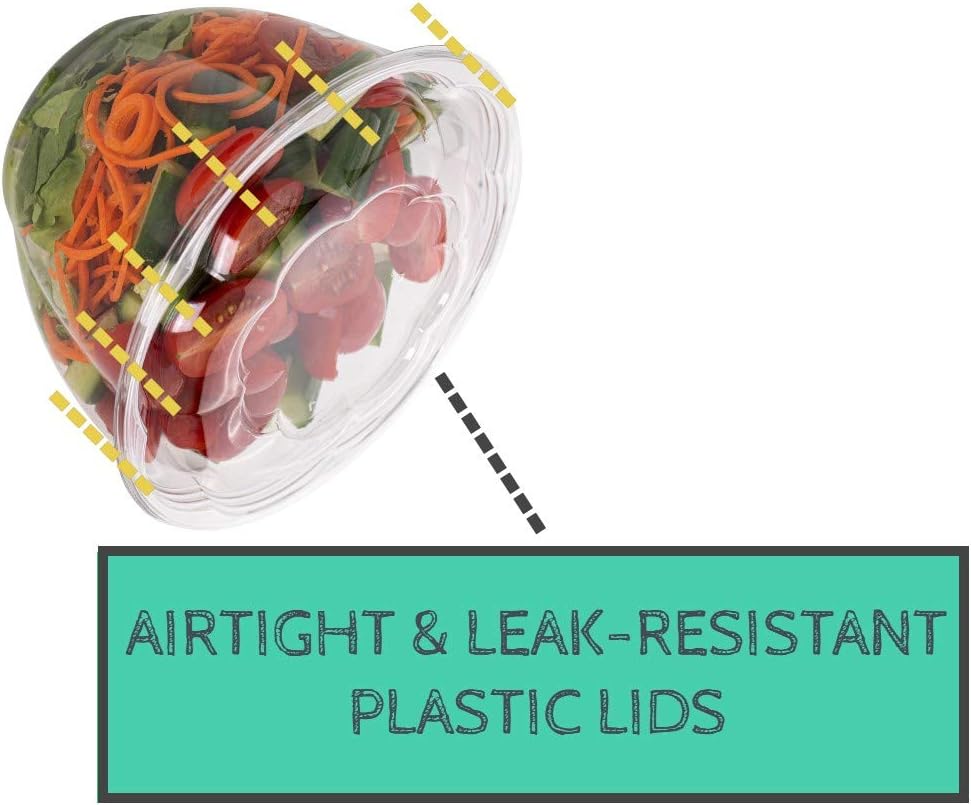Smygoods Disposable Plastic Salad Bowls with Airtight Lids Ideal for Meal Prep, Takeout, Catering, Parties, Picnics, and Food Storage, Stackable, Leak-Proof