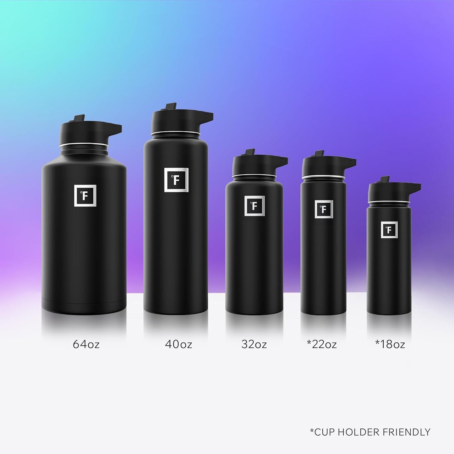 IRON °FLASK Camping & Hiking Hydration Flask with Straw, Wide Mouth Insulated Stainless Steel Sports Water Bottle - 40 oz Black Marquina