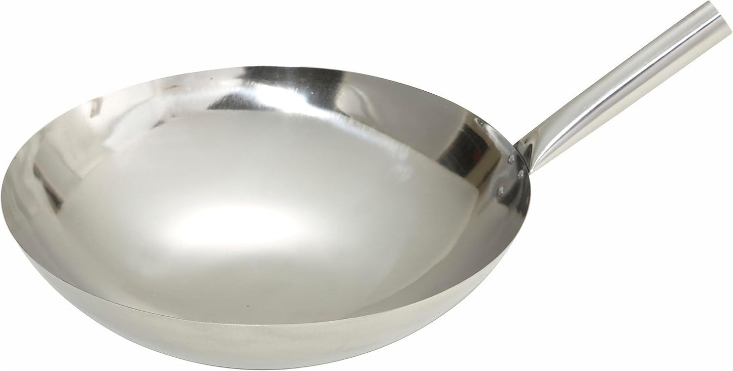 Winco Stainless Steel Nailed Joint Wok, 14-Inch