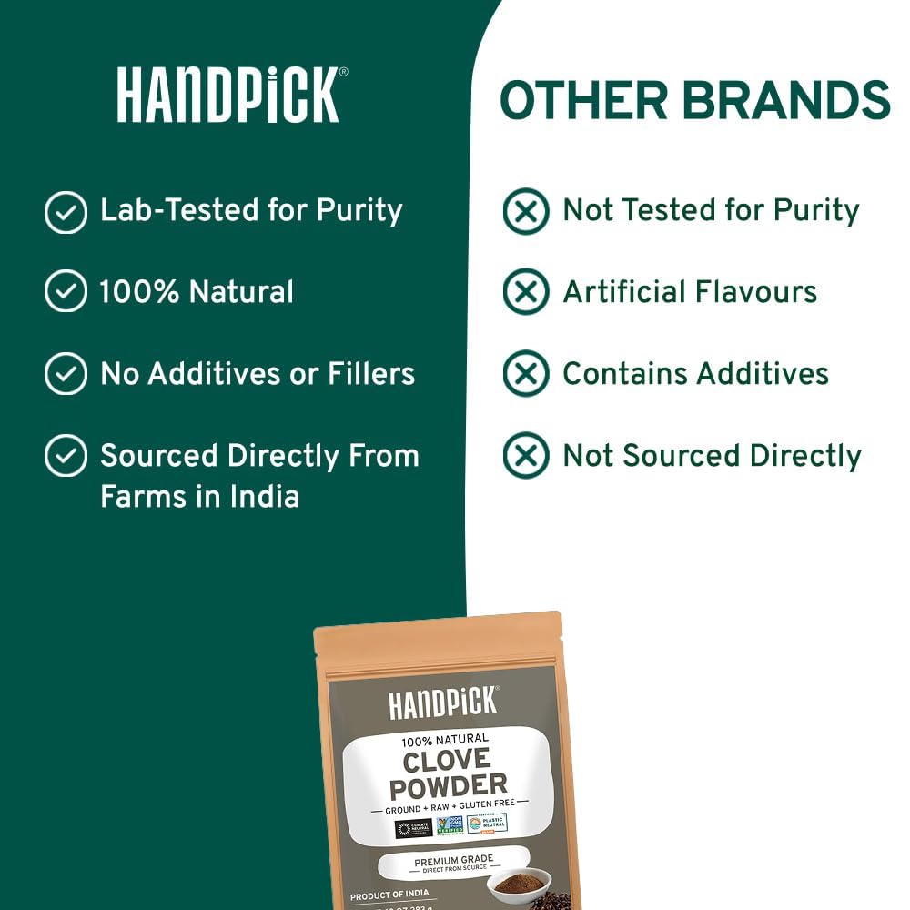 HANDPICK Ground Cloves (283g/10oz), Gluten free, Sourced from India, For Cooking, Smoothies, Tea, Packed in Resealable Zip Lock Pouch
