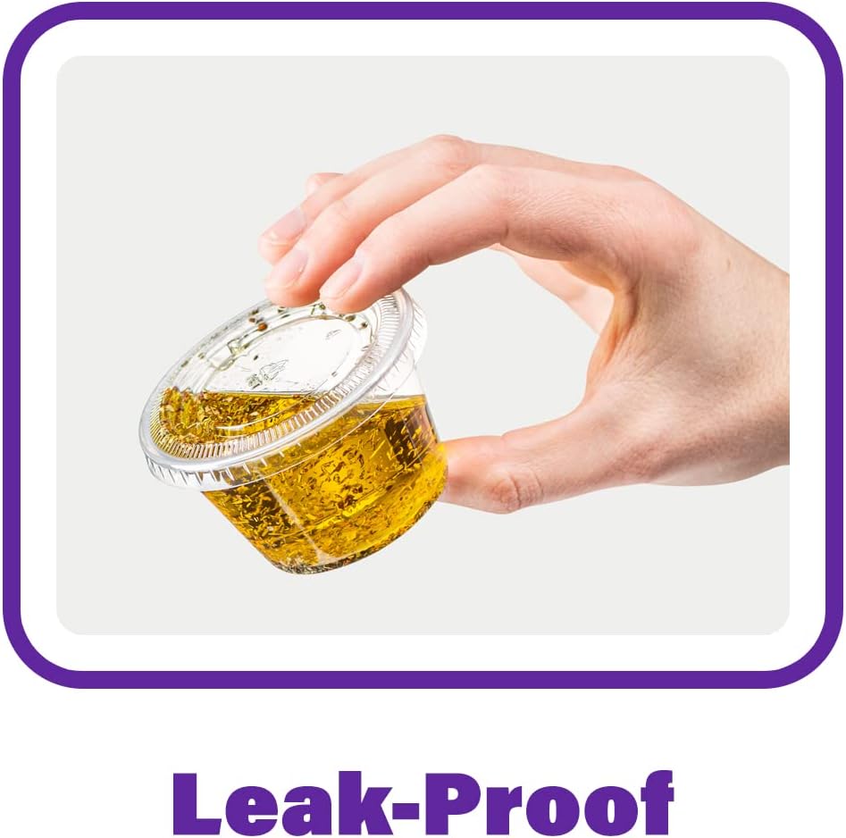 Pantry Value [5.5 oz. - 200 Count Clear Disposable Plastic Portion Cups with Lids - Small Plastic Condiment Containers for Sauce, Salad Dressings & Portion Control