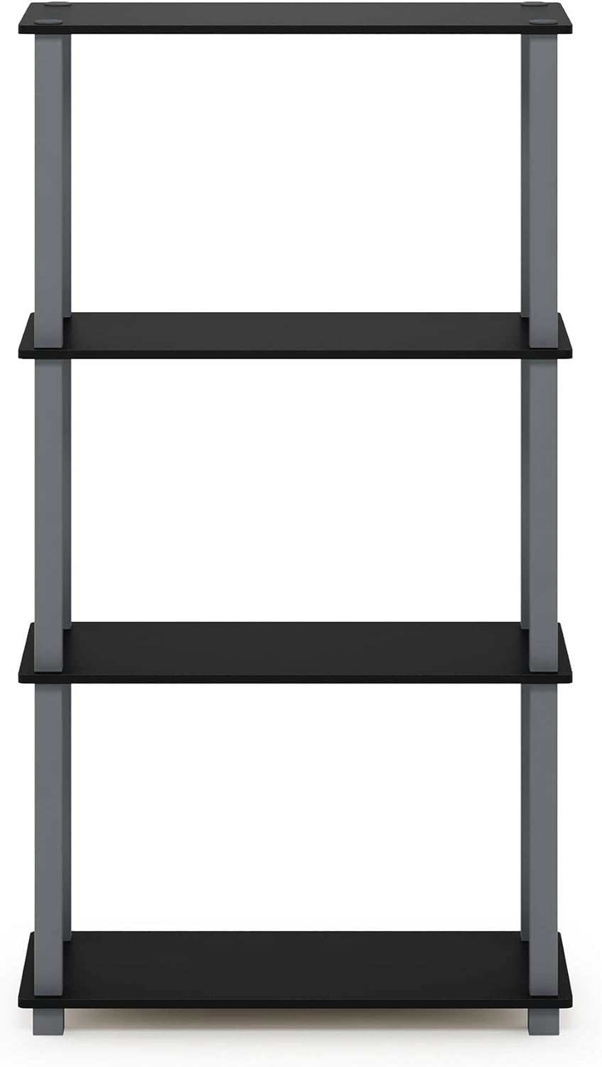 Furinno Turn-N-Tube 4-Tier Multipurpose Shelf Display Rack, Square Tube, Black/Grey