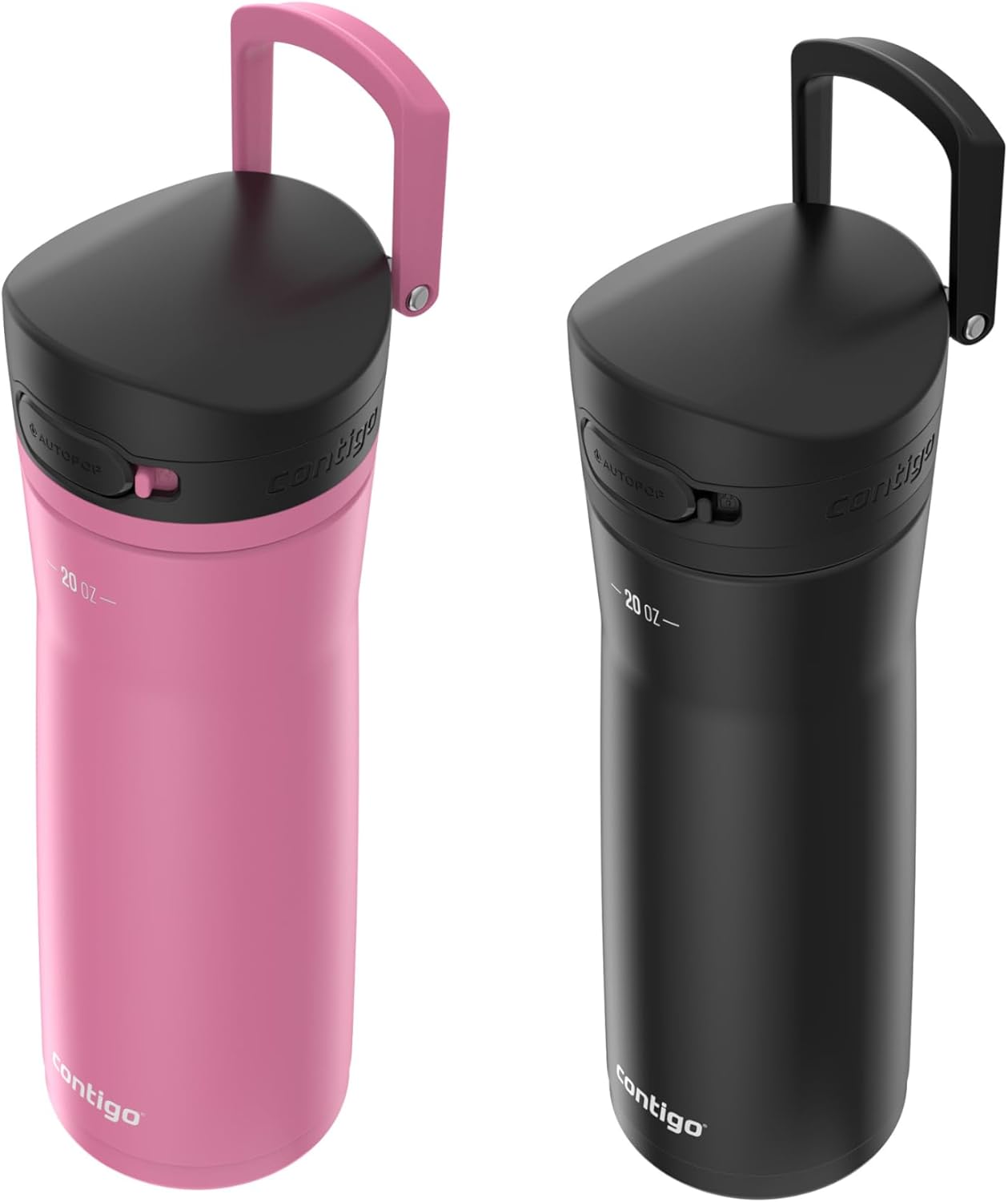 Contigo Jackson Chill 2.0 Water Bottle with Autopop Lid, 20oz, 2-Pack, Pink and Black