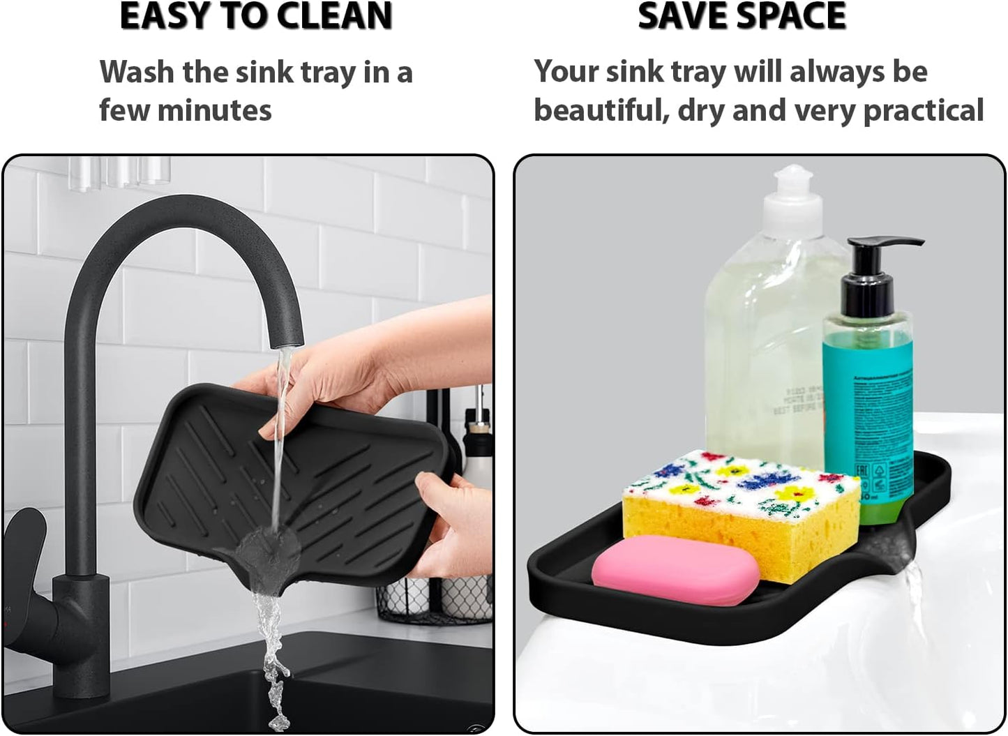 Multi-Functional Black Soap Holder - Soap Bar & Sponge Holder, Space-Saving Sink Caddy - Organize Your Kitchen!