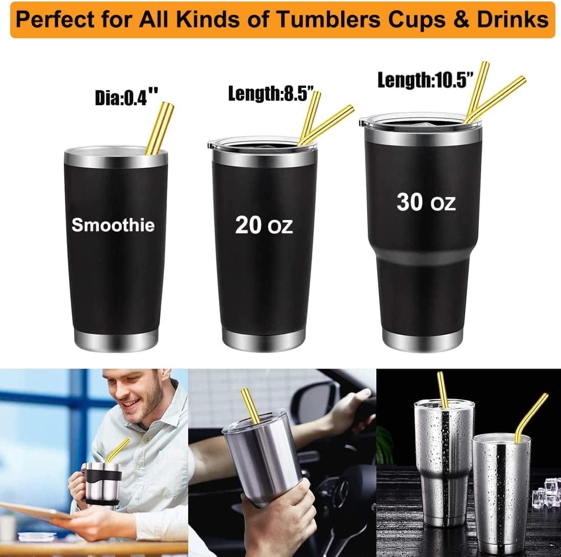 Vinaco 8.5" and 10.5" Big Smoothie Straws & Milkshake Straws, 6 Pack Food-grade Stainless Steel Straws 0.4" Wide Mouth Straw for Smoothie, Milkshakes, Thick Drinks, Gold Metal Straws Reusable