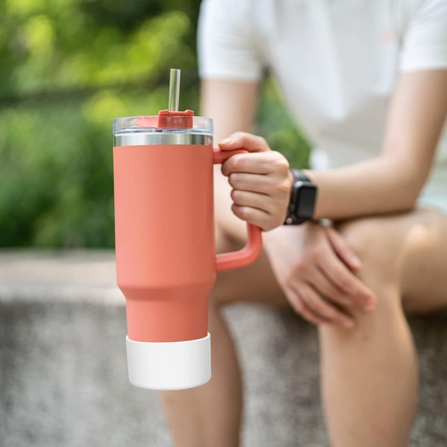 Upgrade 2PCS Protective Silicone Boot Bumper for Stanley Quencher Adventure 40oz 30oz IceFlow 20oz 30oz Tumbler, Water Bottle Bottom Sleeve Cover Accessories for Stanley Mug Cup(Red)