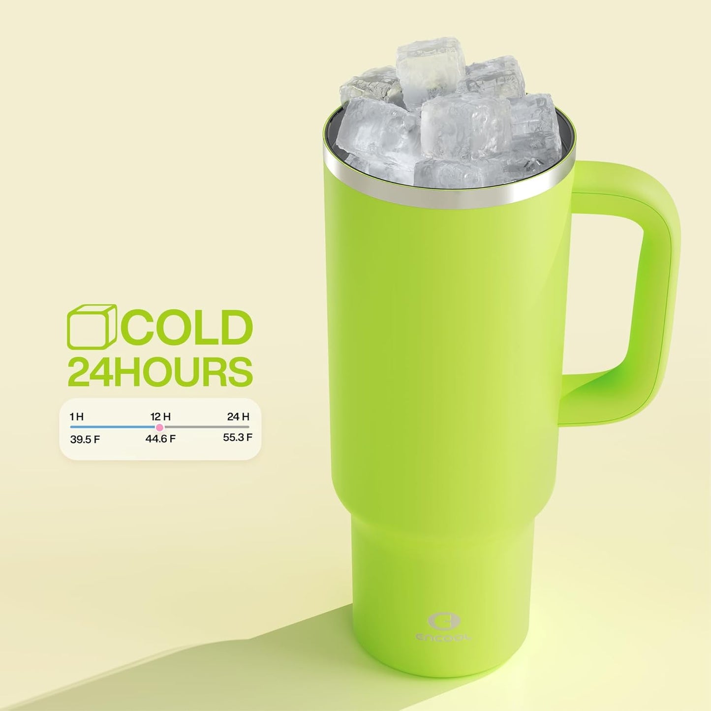 40 oz Tumbler with Handle and Straw: Stainless Steel Insulated Tumbler Keeps Cold for 24 Hours, Leakproof Travel Cup Fits in Cup Holder and BPA-Free,Sharp Green