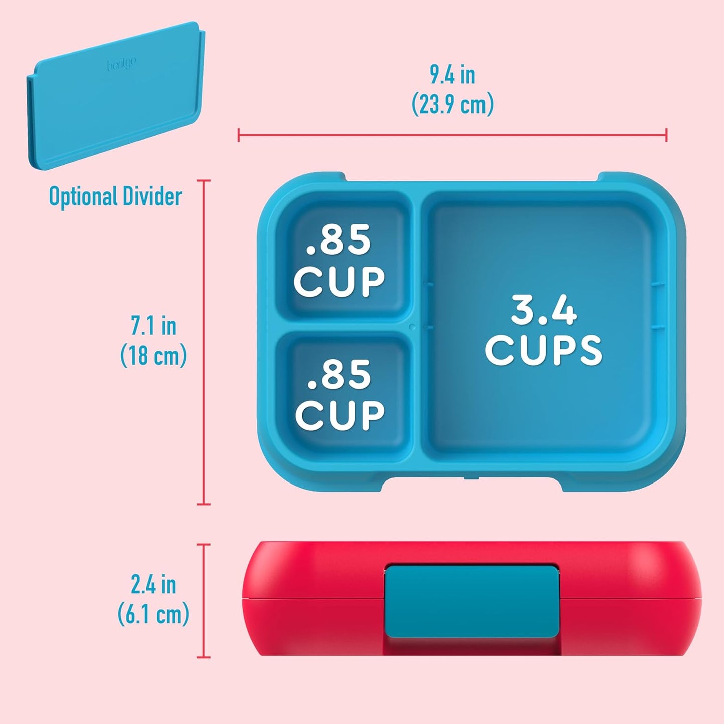 Bentgo Pop - Leak-Proof Lunch Box & Removable Divider for Ages 8+ & Teens - Lunch Container Holds 5 Cups of Food; 3-4 Compartments; Microwave/Dishwasher Safe; 2 Year Warranty (Flame Red/Turquoise)