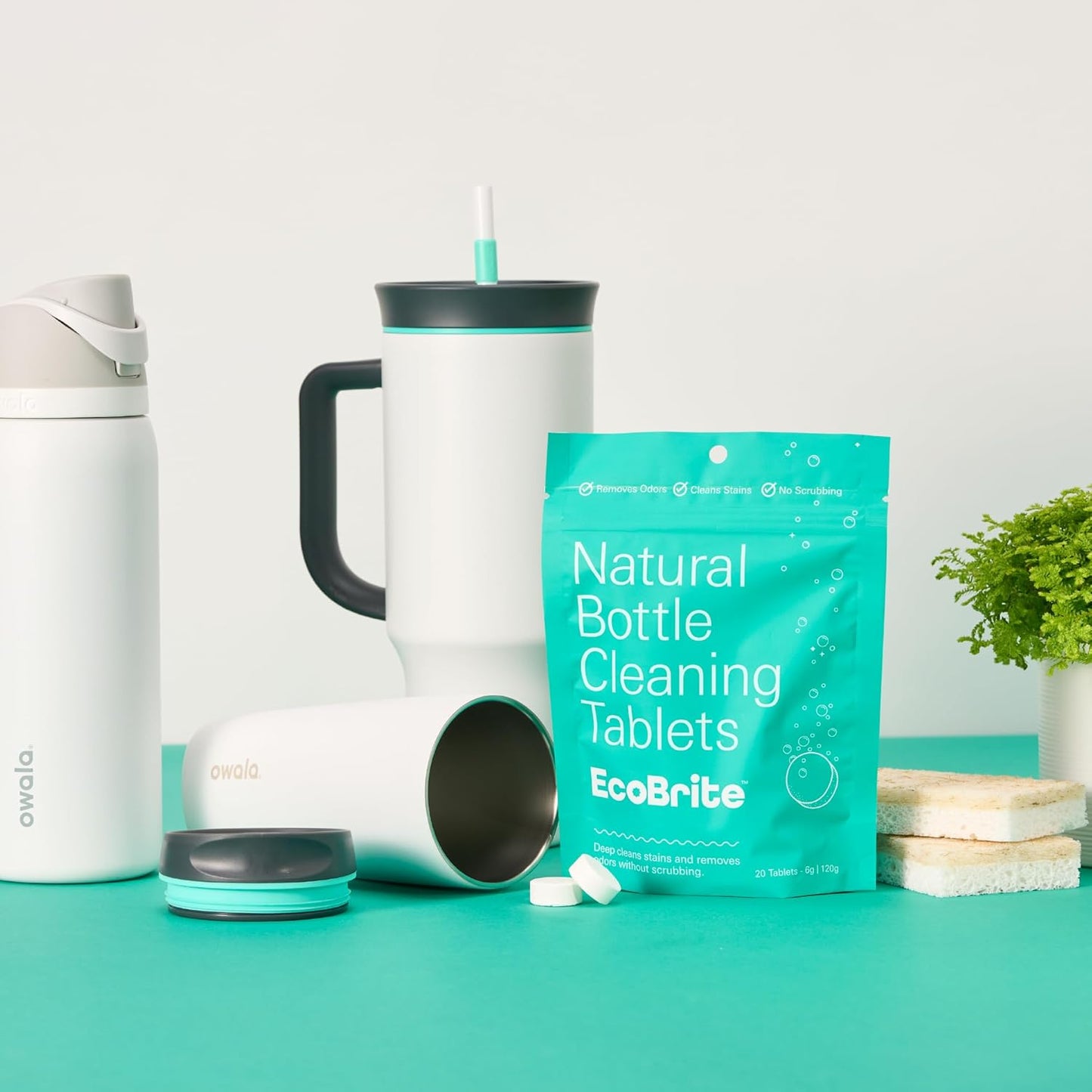 Owala EcoBrite All Natural, Powerful Cleaning Tablets, Cleans Stainless Steel, Tumbler, Insulated, Reusable, and Plastic Water Bottles, Chlorine and Phosphate Free (Pack of 10)