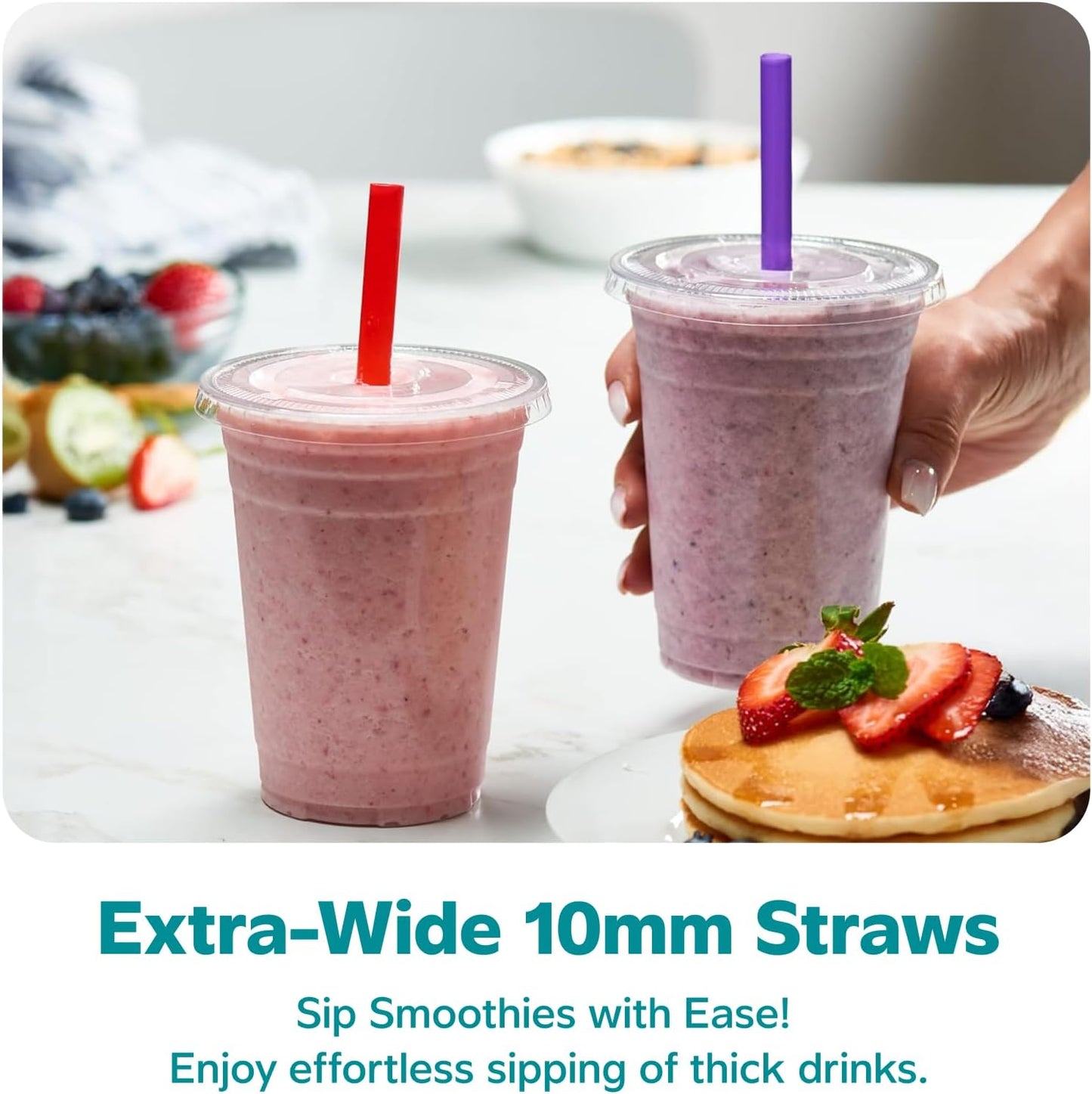 GUSTO [16 oz. - 100 Count Clear Cups with Flat Lids & Straws - Disposable Clear Drinking Cups for Iced Coffee, Cold Drinks, Milkshakes, and Smoothies - Formerly Comfy Package