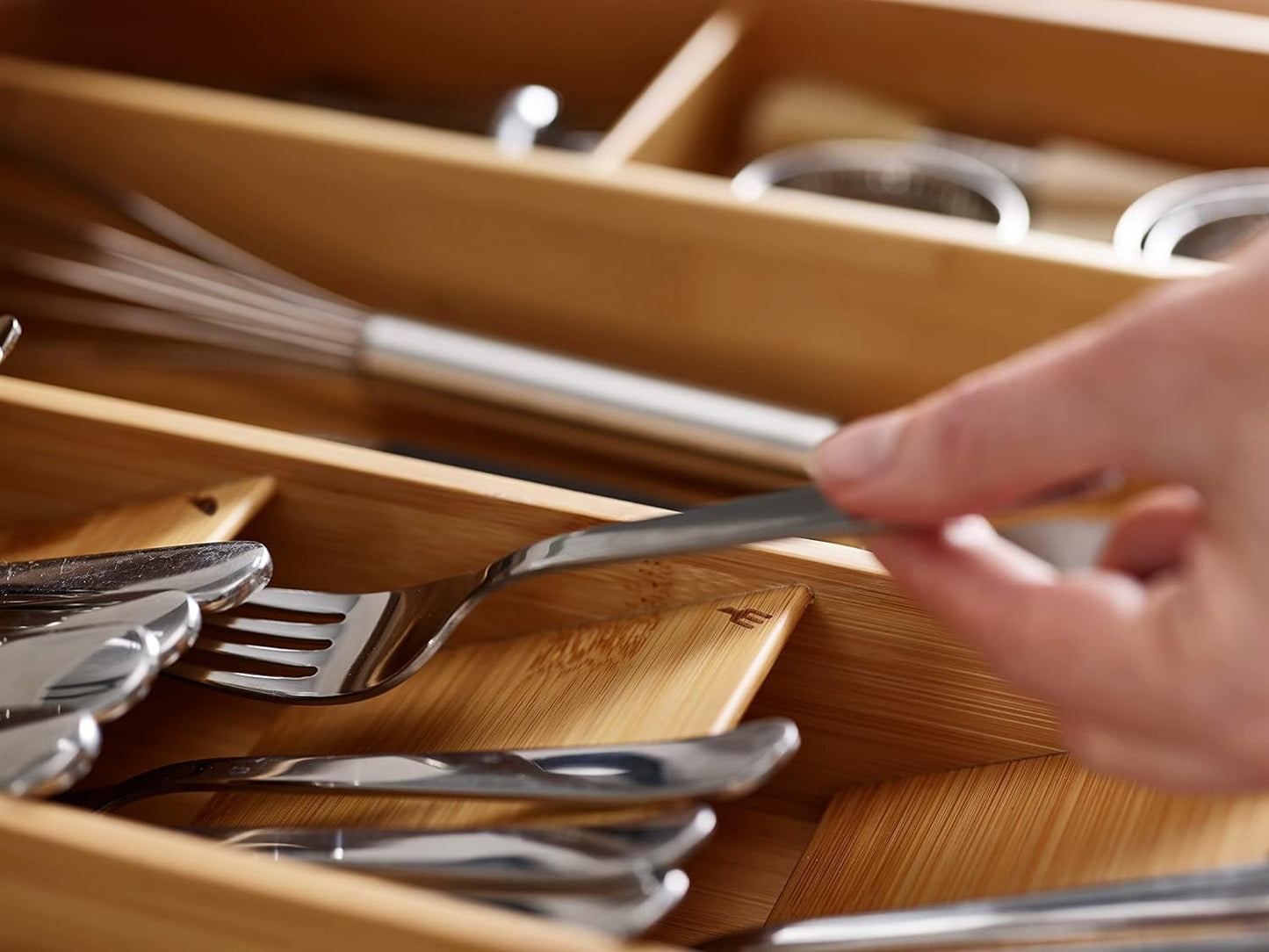 Joseph Joseph DrawerStore Compact Utensil Organizer For Kitchen Drawer Silverware, Flatware Tray, Large, Bamboo