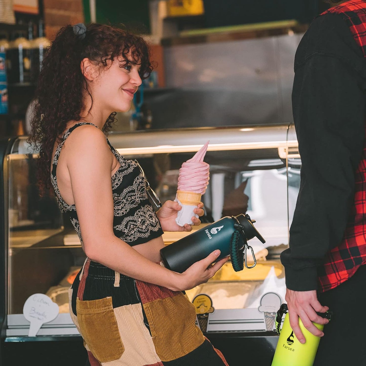 Farsea Insulated Water Bottle With Paracord Handle, Protective Boot and 2 Lids (Straw Lid & Spout Lid), Stainless Steel Water Bottle Wide Mouth, Double Wall Sweat-Proof BPA-Free, 24 oz