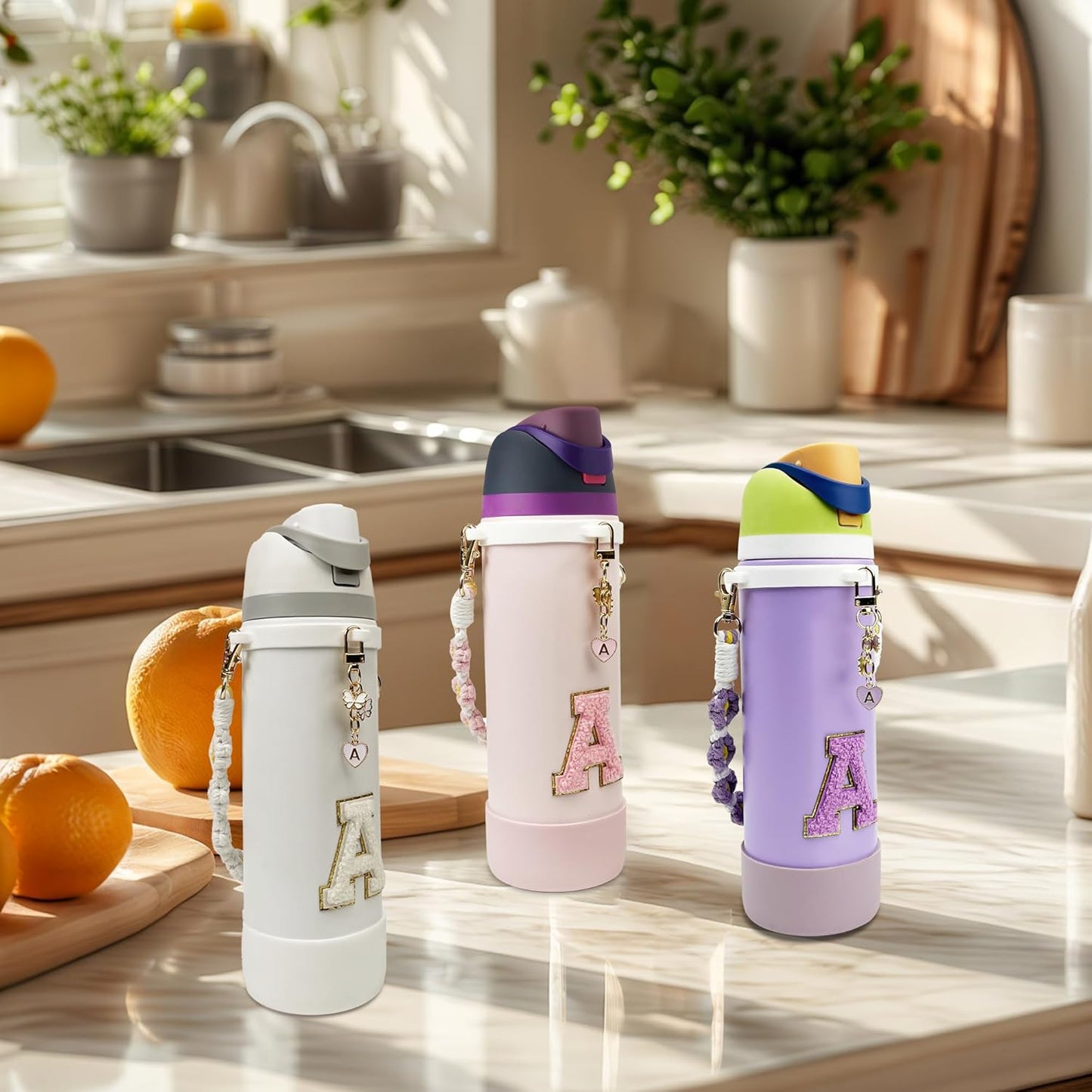 Cute Letter Charm Set Compatible with Owala Water Bottle 24 oz, 32 oz, 40 oz, Owala Kids, Owala Coffee Tumbler, Owala FreeSip – Includes Handle Strap, for Owala Accessories & Stanley Cup Accessories